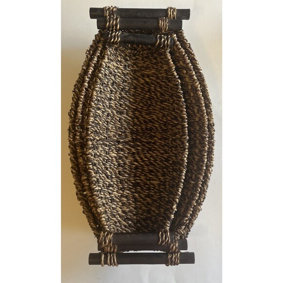 Woven Straw Baskets Oval Wood Handles Brown Nesting Set Of 3 Table Wall Rustic - Picture 1 of 16